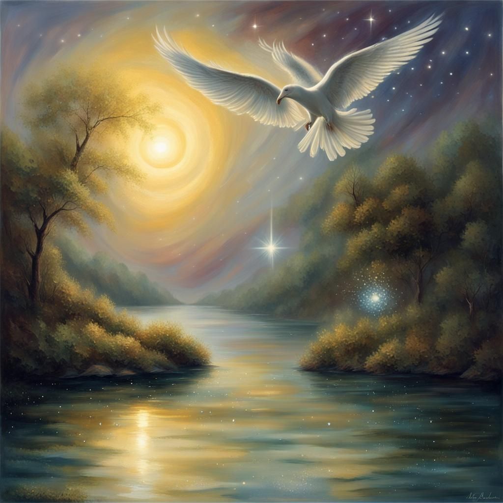 Ethereal Spirit Hovering Over Waters: Surreal Image