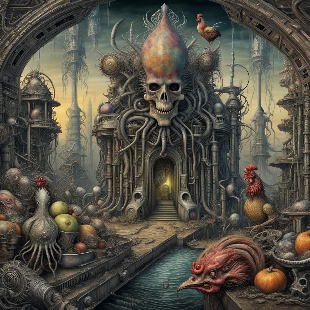 Post-Apocalyptic Chicken Monster Wonderland in Art Nouveau S...