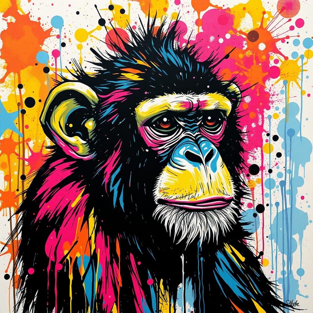 Vibrant Ink splatter abstract pop art monkey