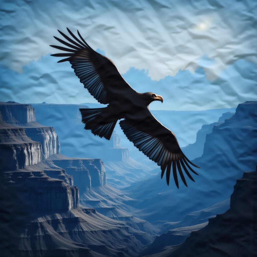 California Condor Double Exposure Over Grand Canyon