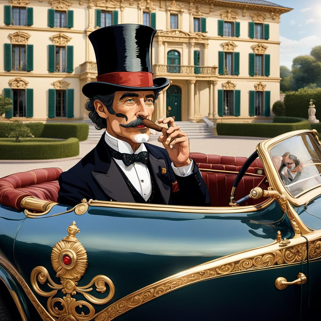 Elegant Gentleman Arrives at Estate in Art Nouveau Style