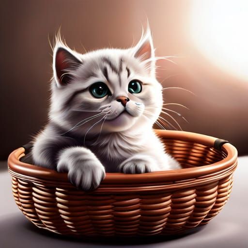 Persian Kitten in Basket: Realistic 8K Art