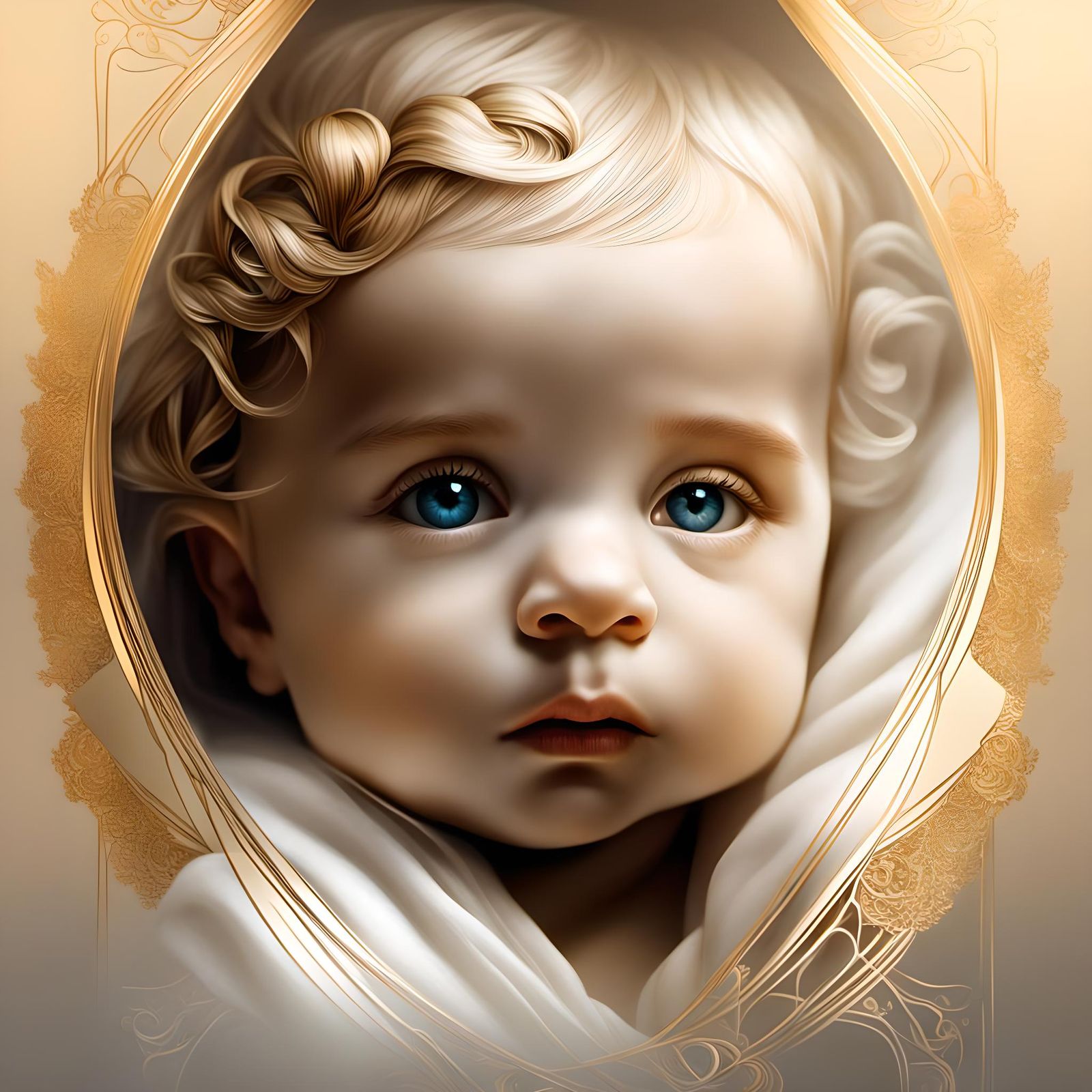 Detailed Portrait of Newborn Baby in Digital Art Style