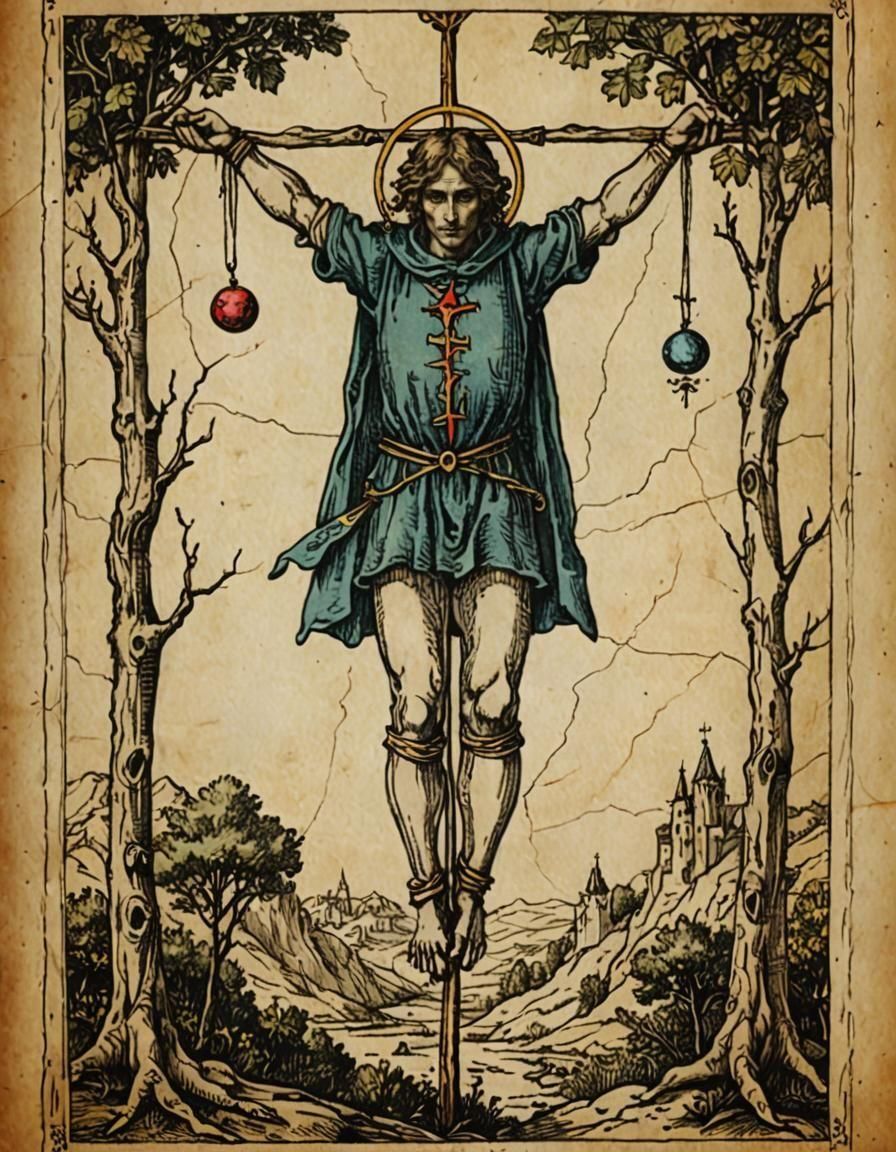 The Hanged Man Tarot Card in Renaissance Style