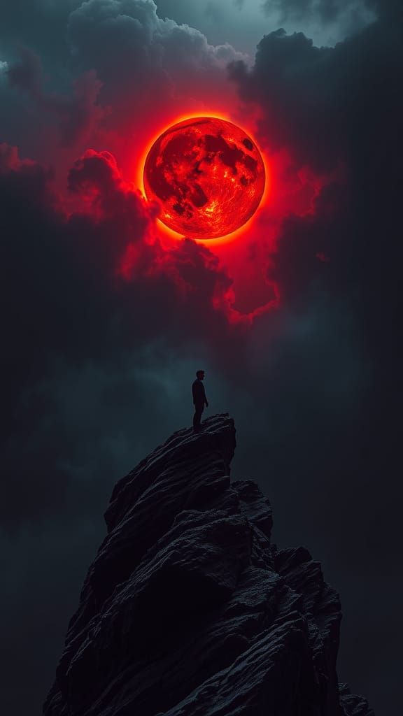 Dark Red Sun Eclipse: Dramatic Landscape