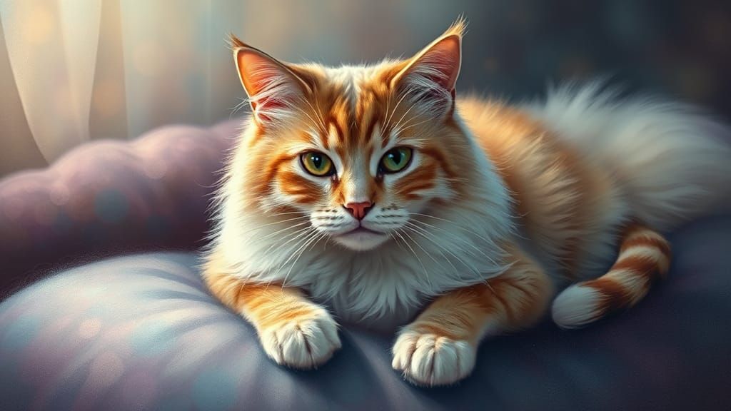Colorful Fur Cat Portrait: Ethereal Fantasy Art