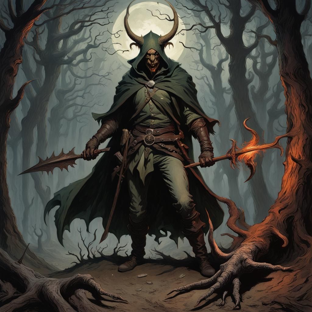 Terrifying Demon Hunter in Dark Gothic Horror Style