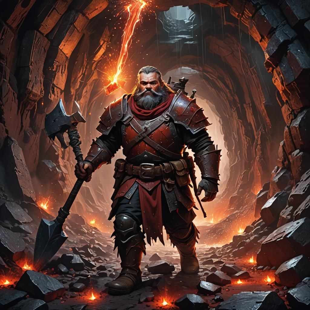 Dwarf Miner in Mystical Crystal Mine: Fantasy Art