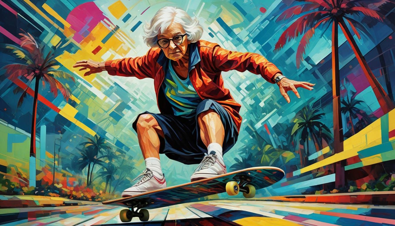 Grandma skateboarding