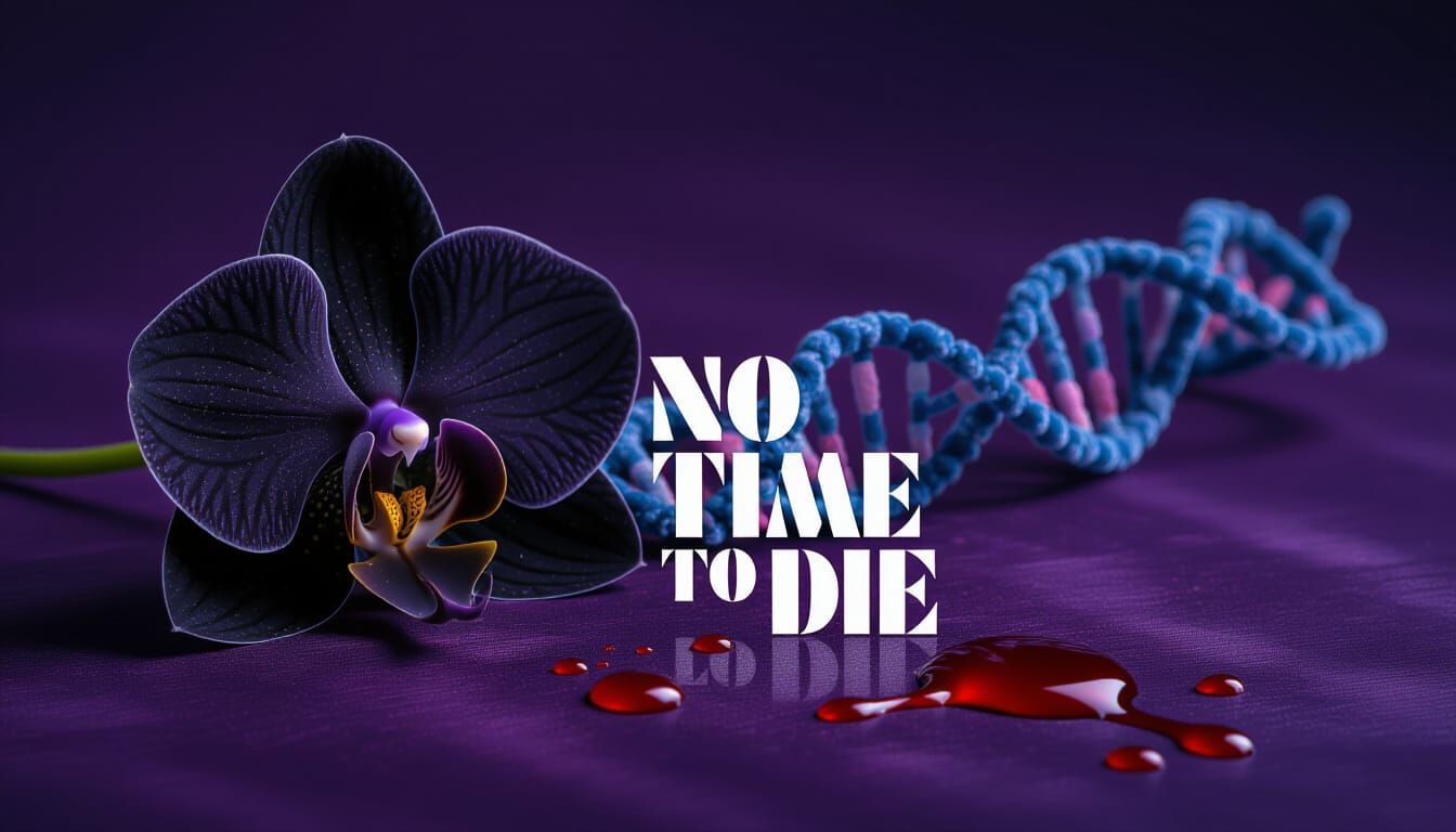 Black Orchid with DNA Stem on Dark Purple Background