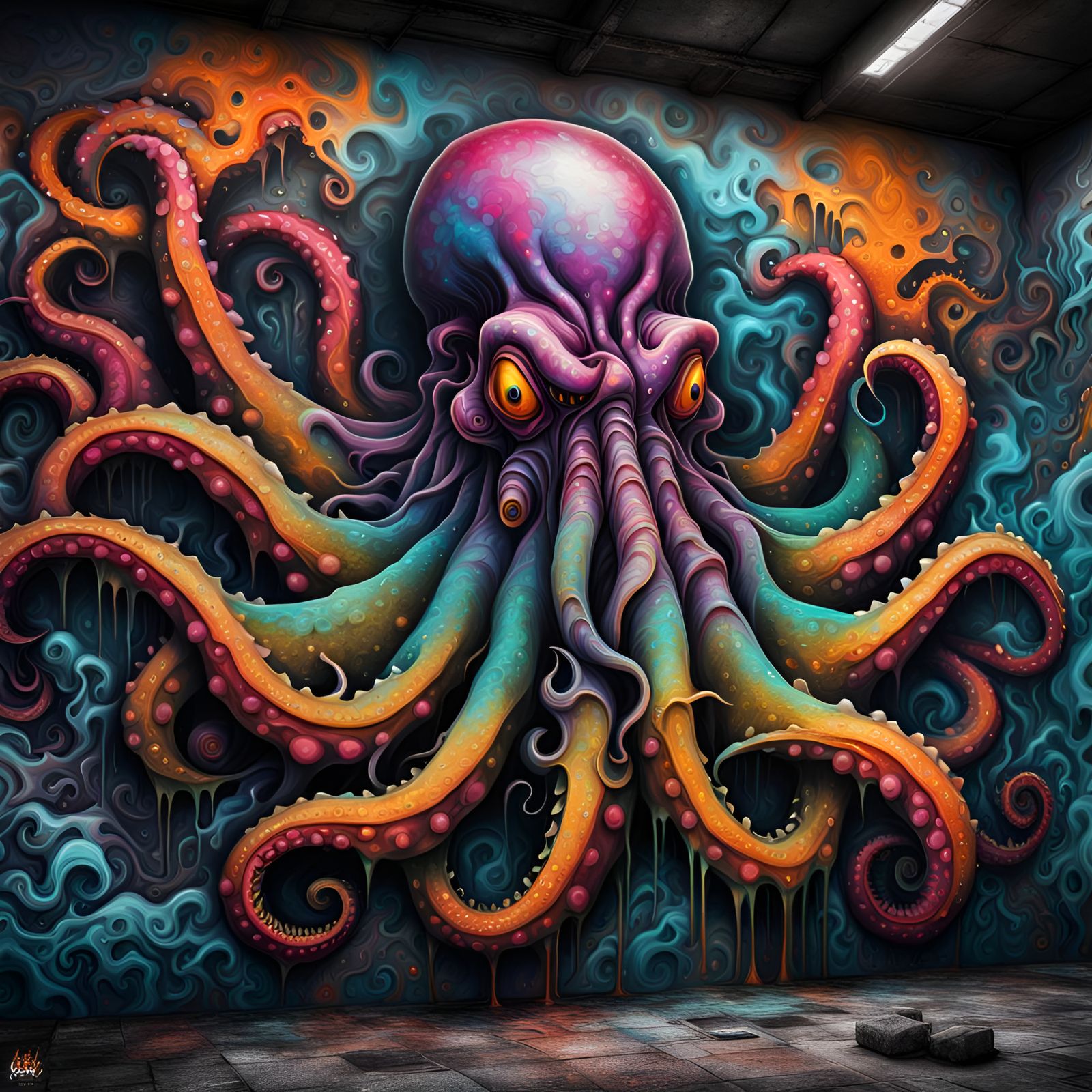Killer Kraken Graffiti Art in Hyperrealistic 3D