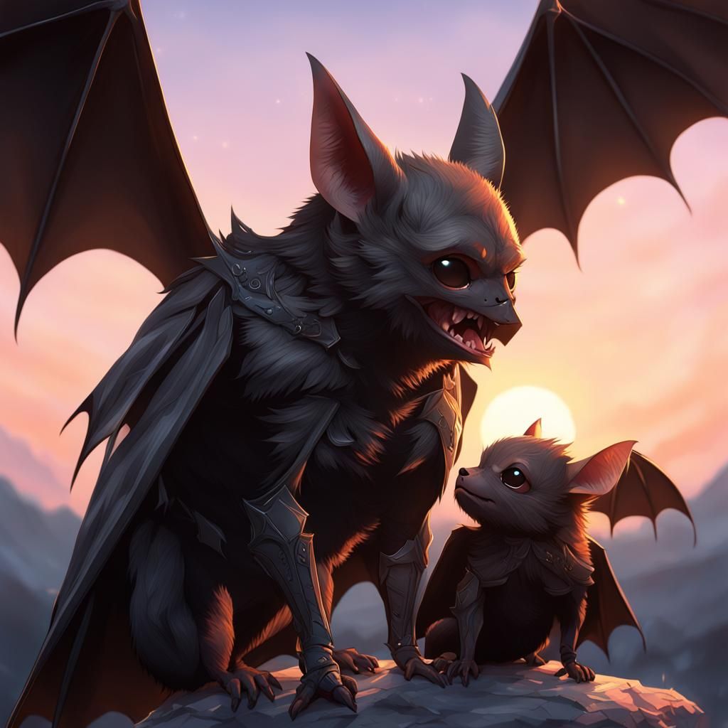 Bat and Baby in Detailed 3D Anime Art