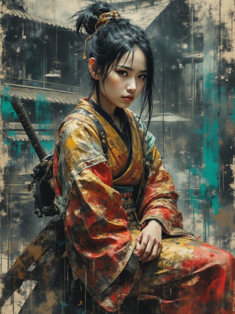 Cyberpunk Geisha Samurai Ghost Warrior