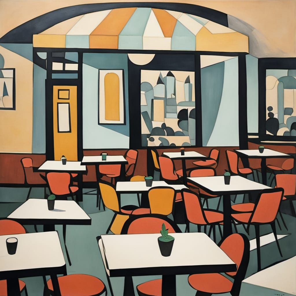 Cubist Parisian Cafe Scene