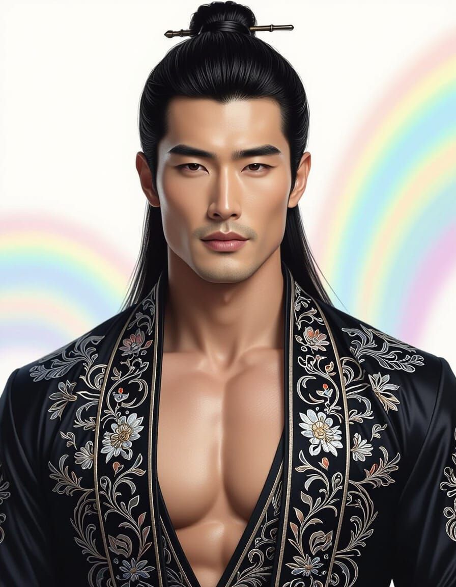 Hyperdetailed Asian Man in Traditional Attire