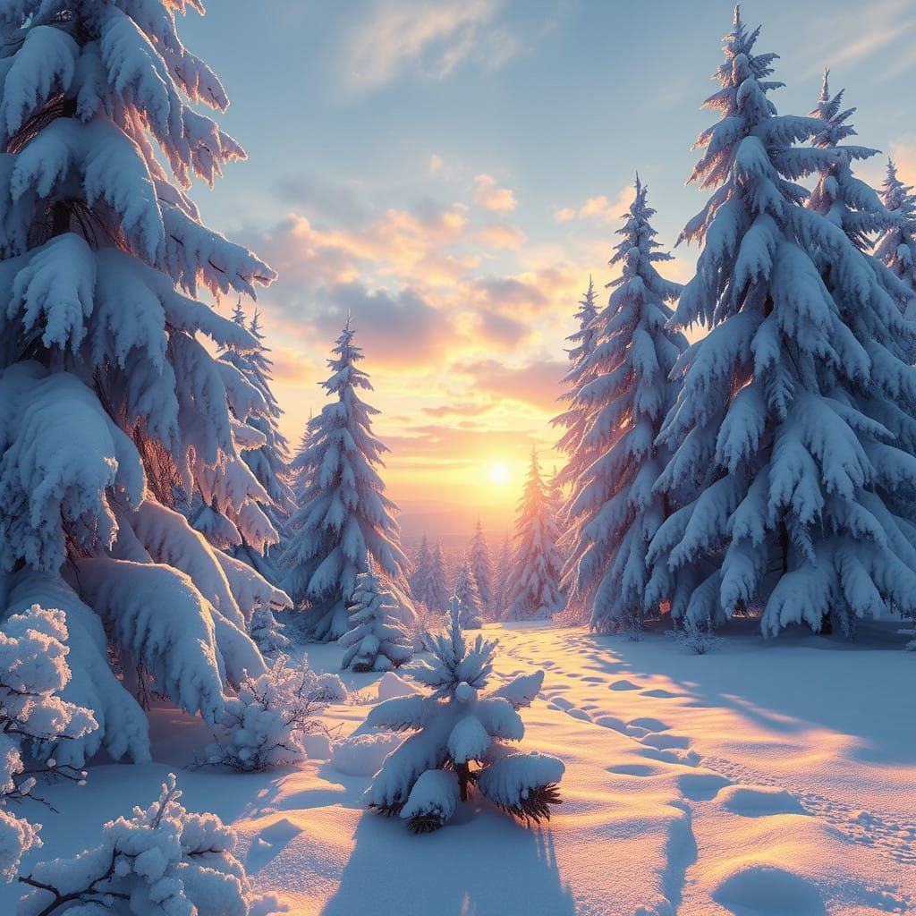 Magical Christmastime Winter Wonderland in Icy Blues and Pur...