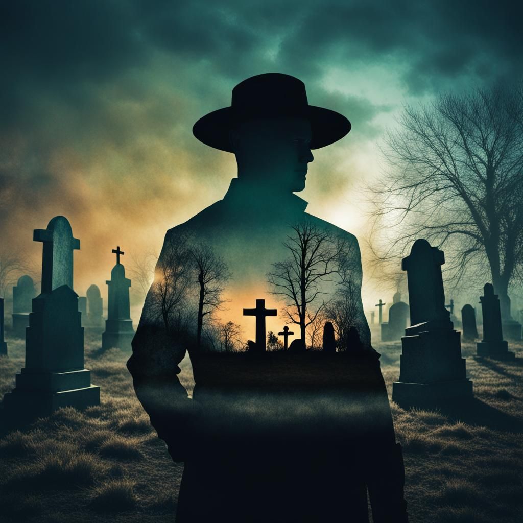 Double Exposure: Graveyard and Wrestler Silhouette Art