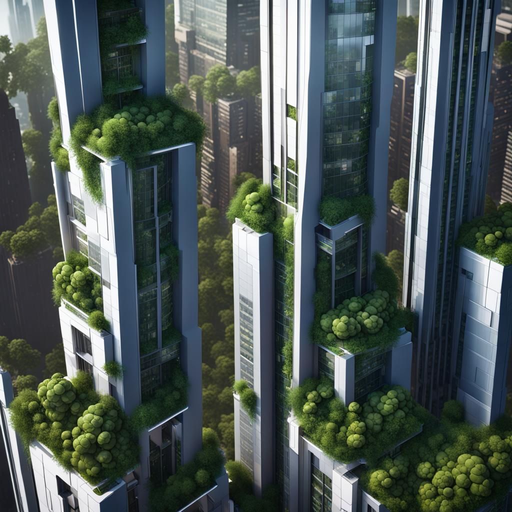 Green Futuristic Skyscrapers in Isometric 3D