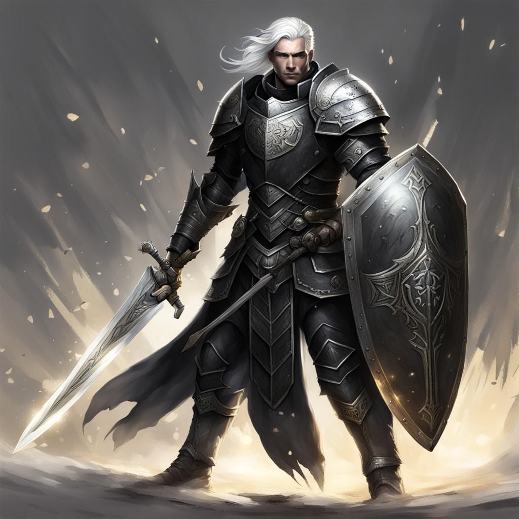 Aasimar Paladin of Shadows with Glowing Sword