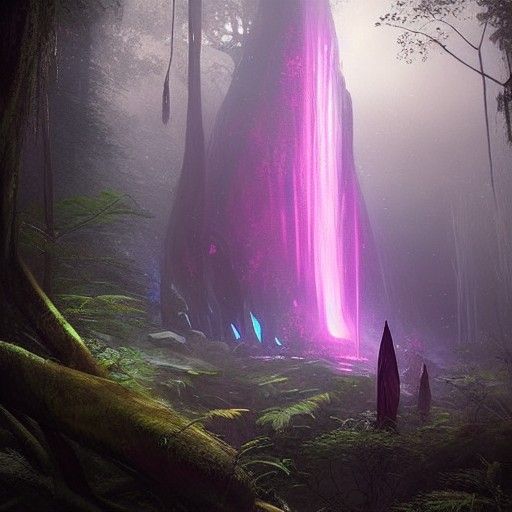 Mystical Elven Forest with Neon Lights