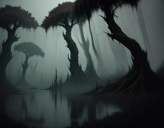 Bullywug Emerges from Murky Swamp: Dark Fantasy Art