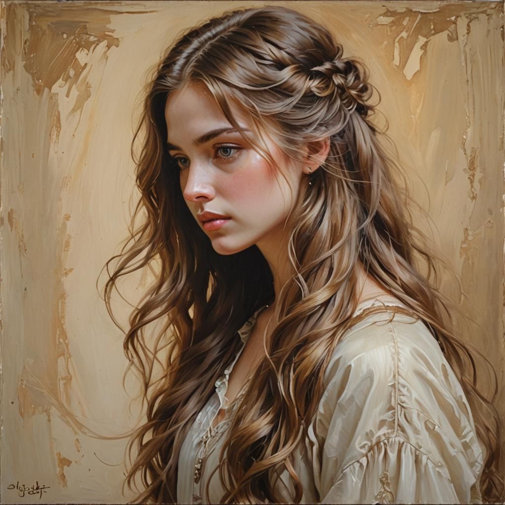 Elegant Woman Portrait in Renaissance Oil Painting Style