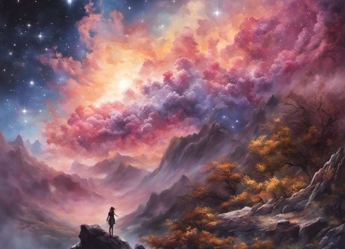 Cat Girl in Ethereal Cosmic Nebula