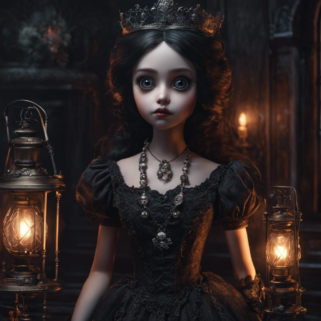 Gothic Doll in Spooky Room: Hyperrealistic Close-Up