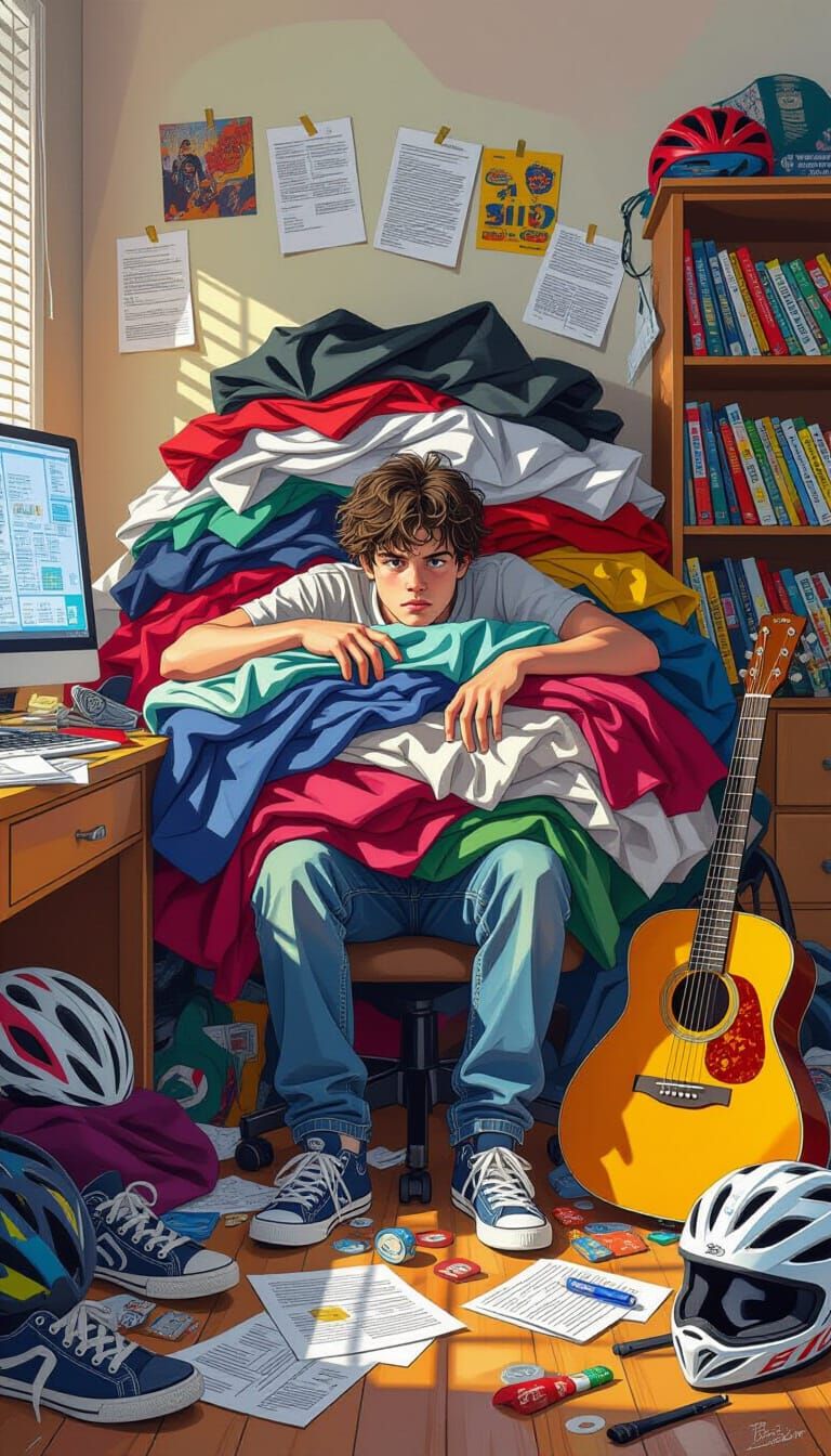Chaotic Teenager's Room Overflowing with Clutter
