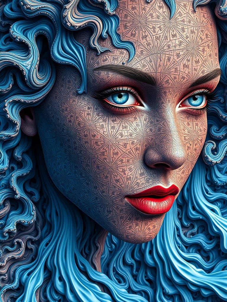 Fractal Waterfalls Form a Woman's Face