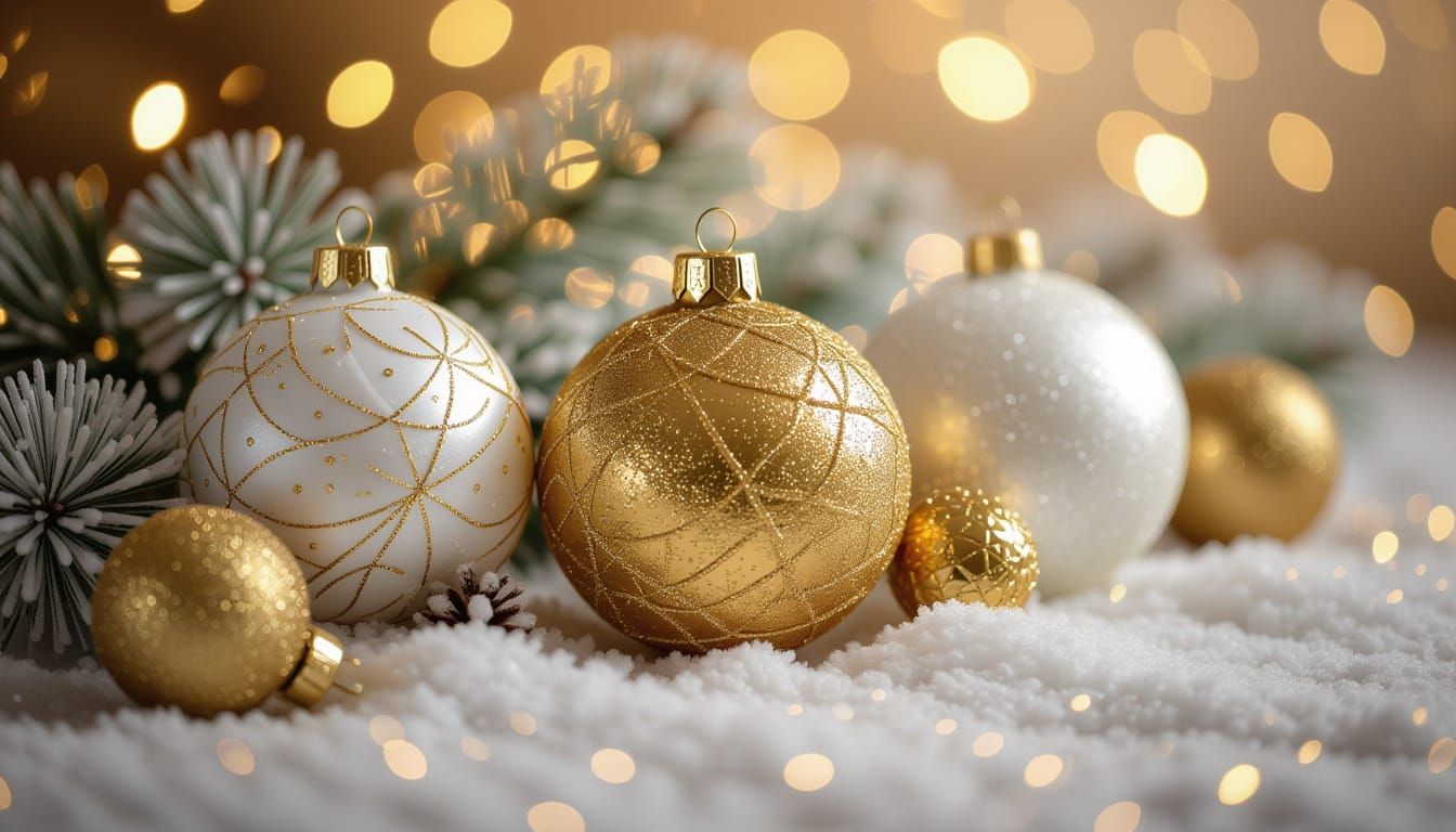 Hyperrealistic Christmas Card with Gold Sparkles and Ornamen...