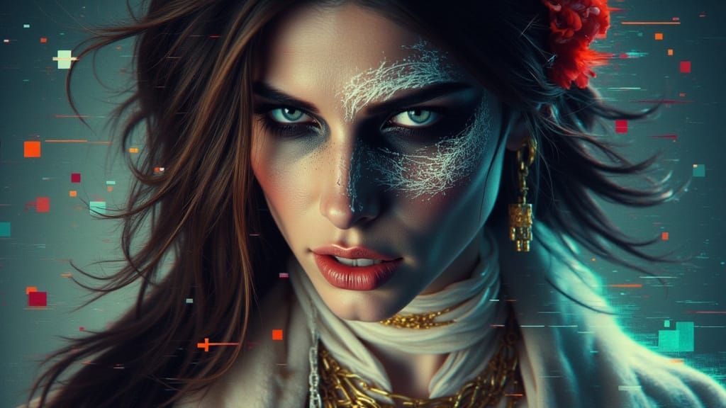 Abstract Glitch Art with Distorted Lines