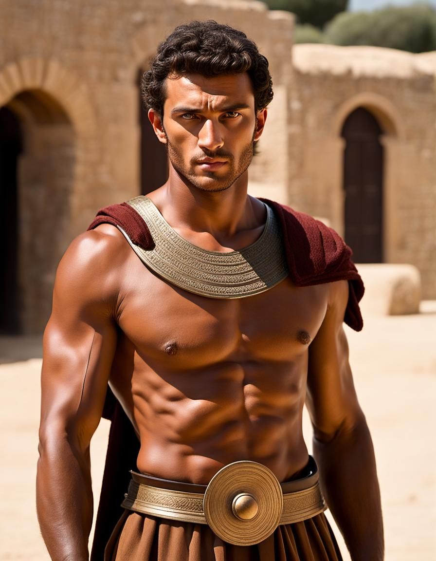 Bronze Age Warrior in Greek-Inspired Cityscape
