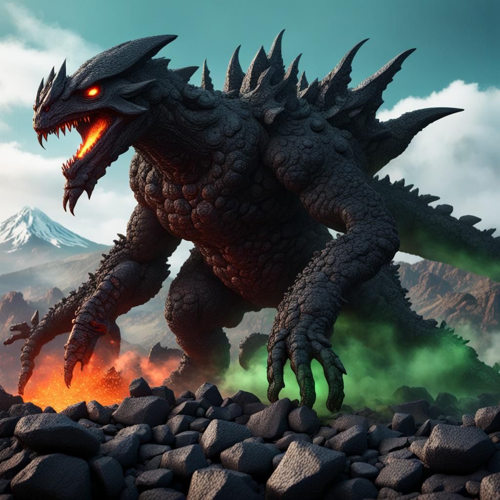 Kaiju with Volcano Back and Shoulder Cannon