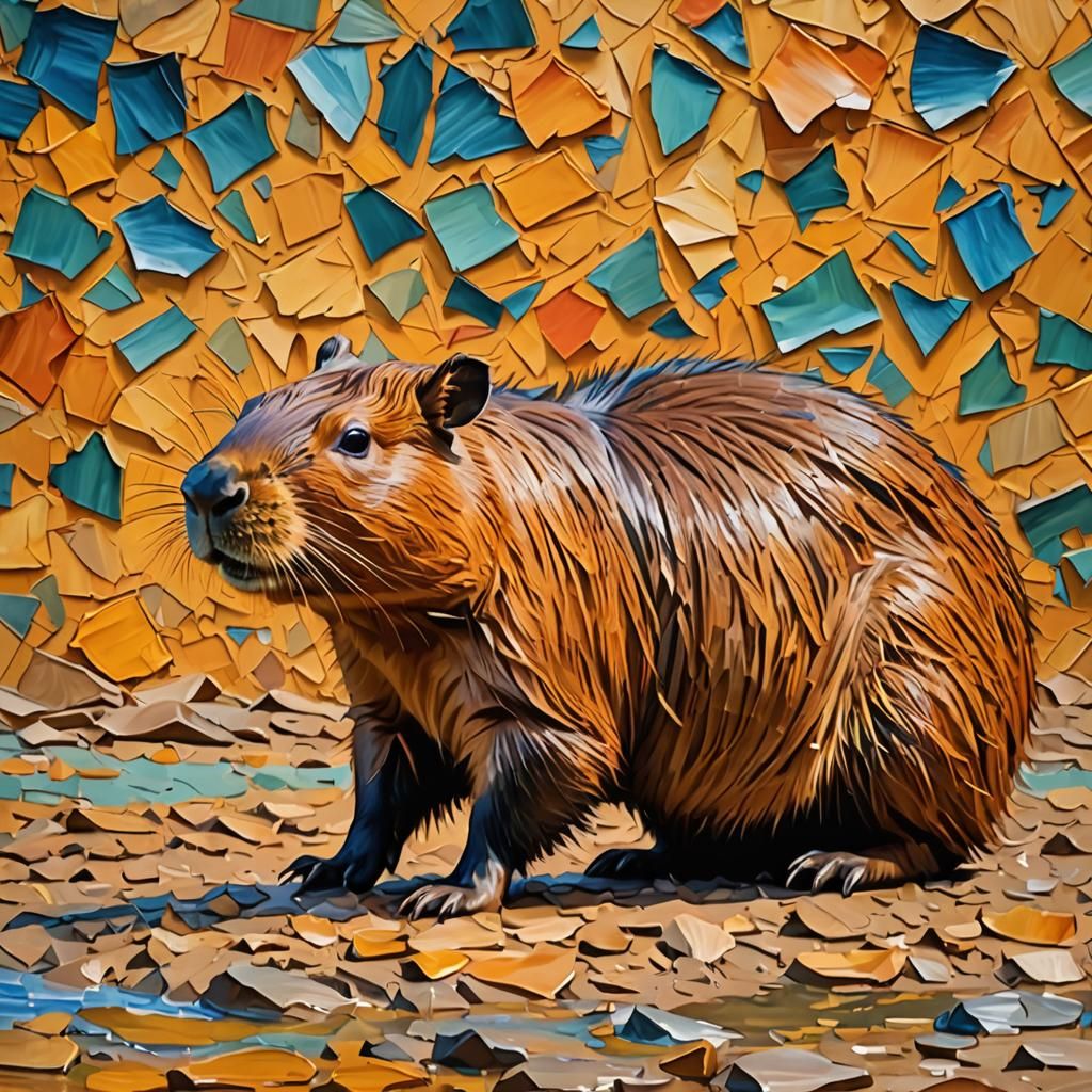 Capybara as Impasto Painting with Dynamic Action