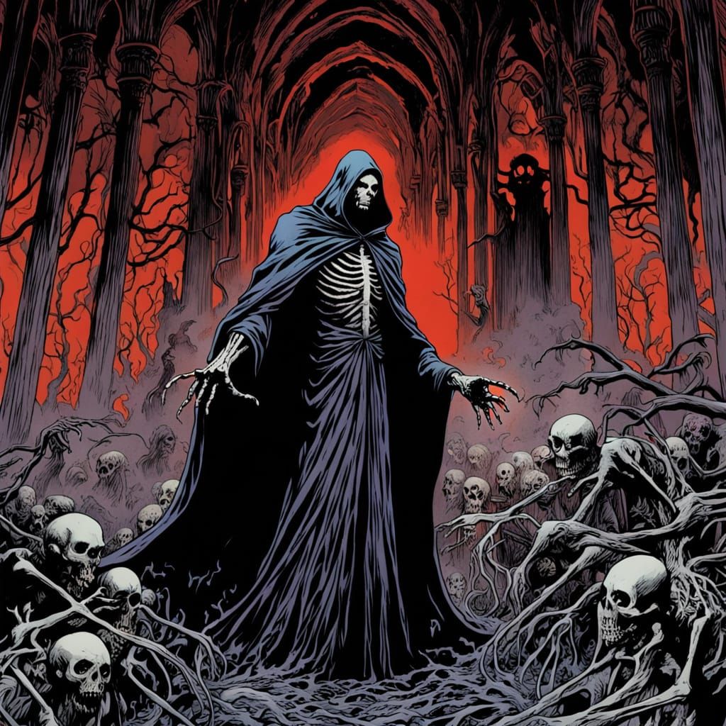 Mystical Woman in Ancient Temple, Confronted by a Dark Figur...