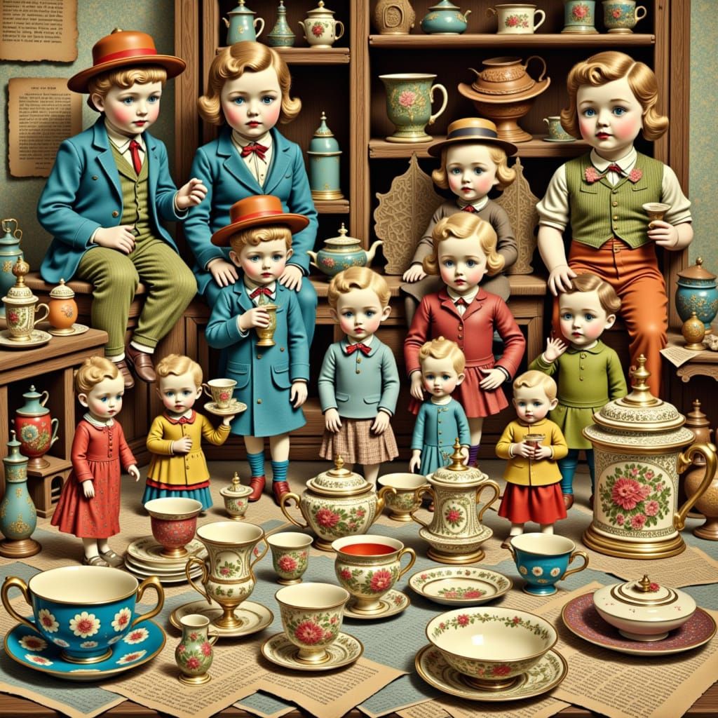 Whimsical Vintage Flea Market Scene in Impressionist Style