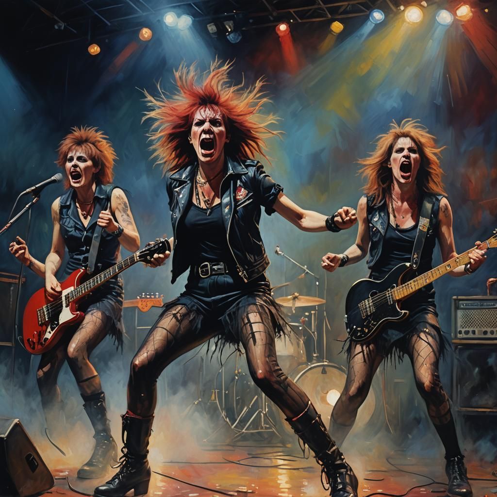Screaming 70s British Female Punk Band on Stage