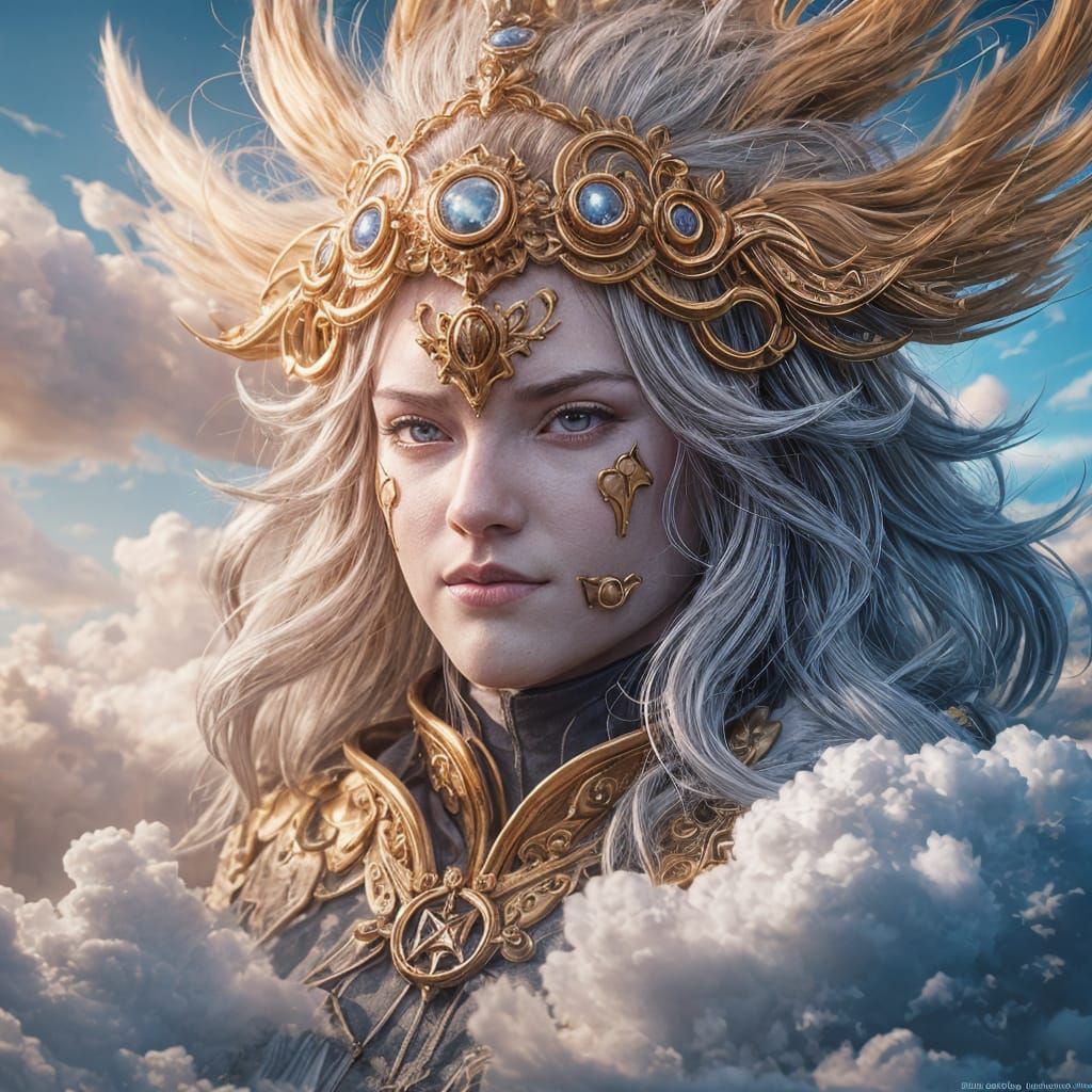 Anime Style Face of God Emerges from Clouds