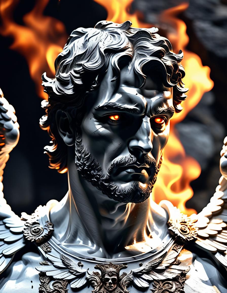Fiery Baroque Angel Sculpture Close-Up