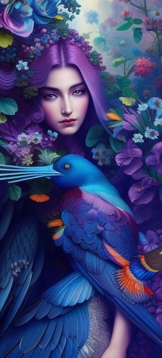 Intricate Bird and Flower Illustration in Rococo Style