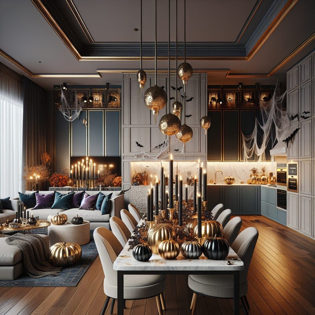 Modern Apartment with Halloween Decor