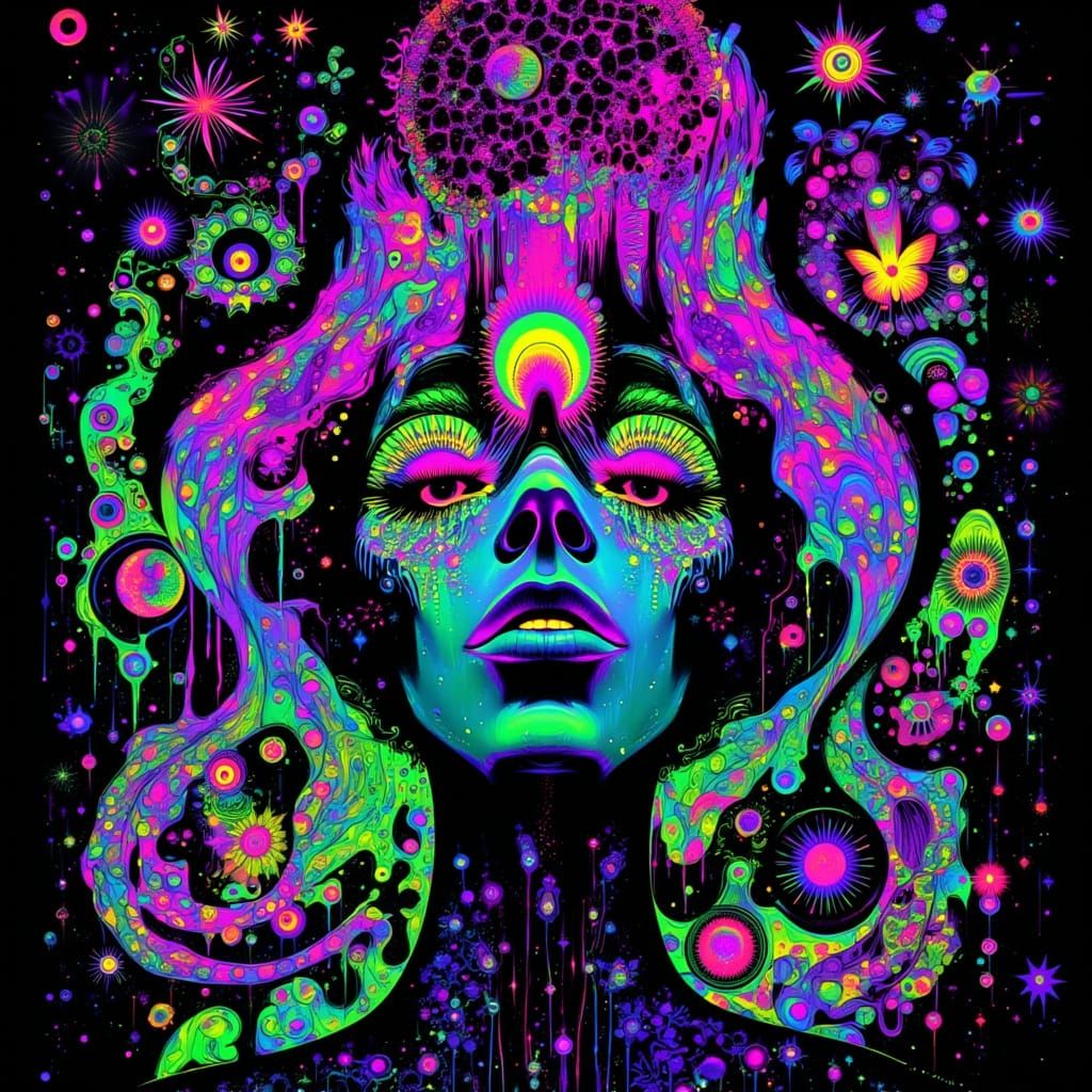 Psychedelic Alice in Wonderland Neon Art