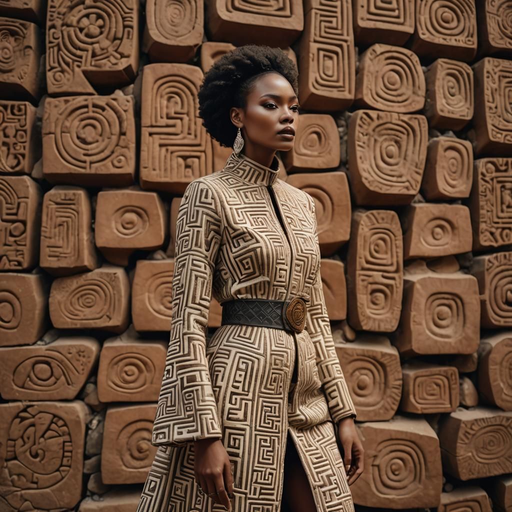 Fashion Editorial: Model and Ancient Maze Wall