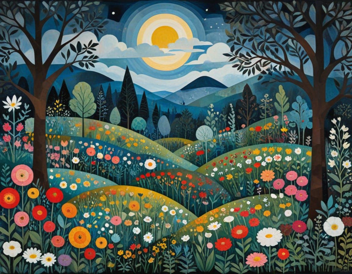 Whimsical Winter Garden in Vibrant Impasto Style