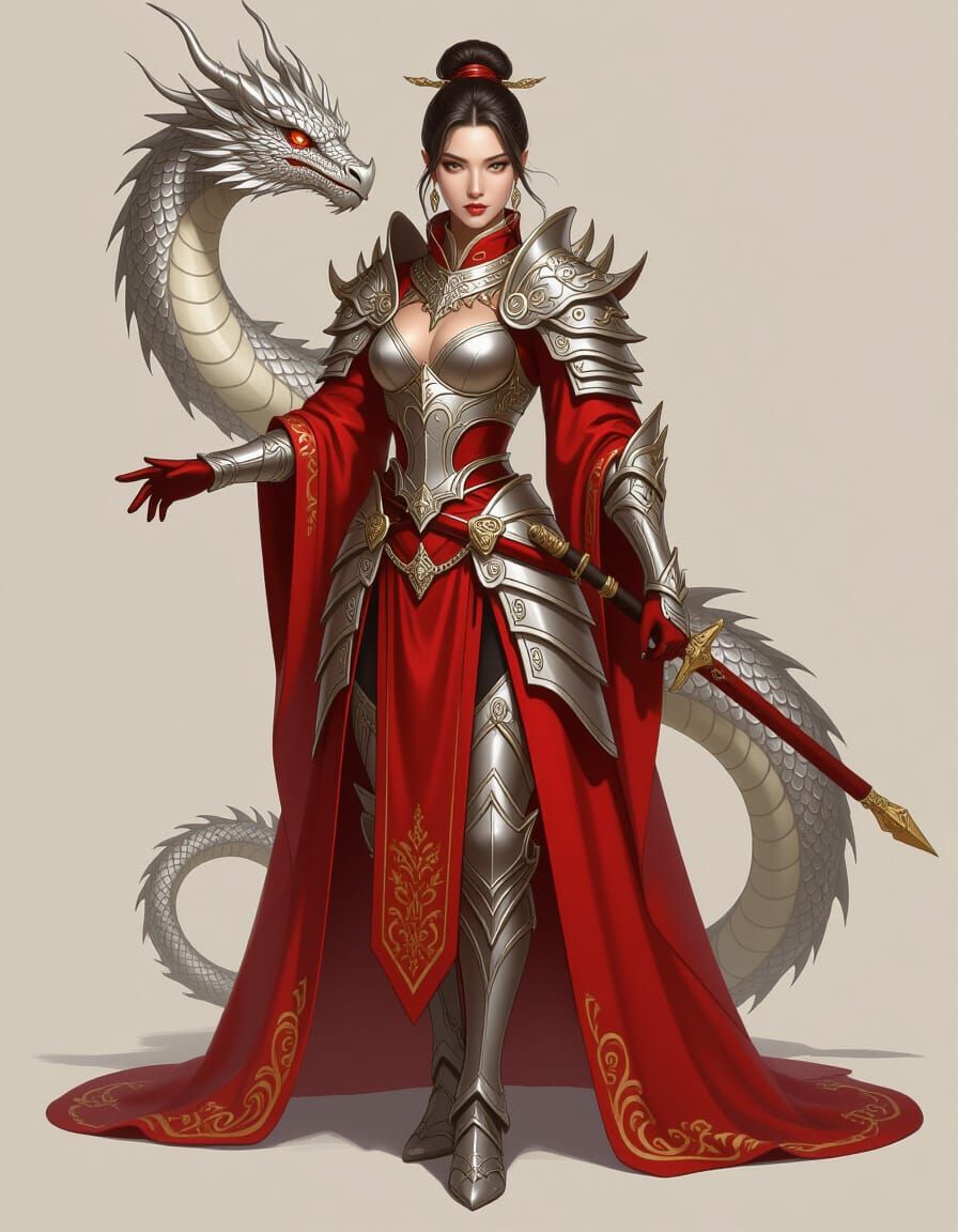 Regal Dragon Clan Leader in Crimson Robes
