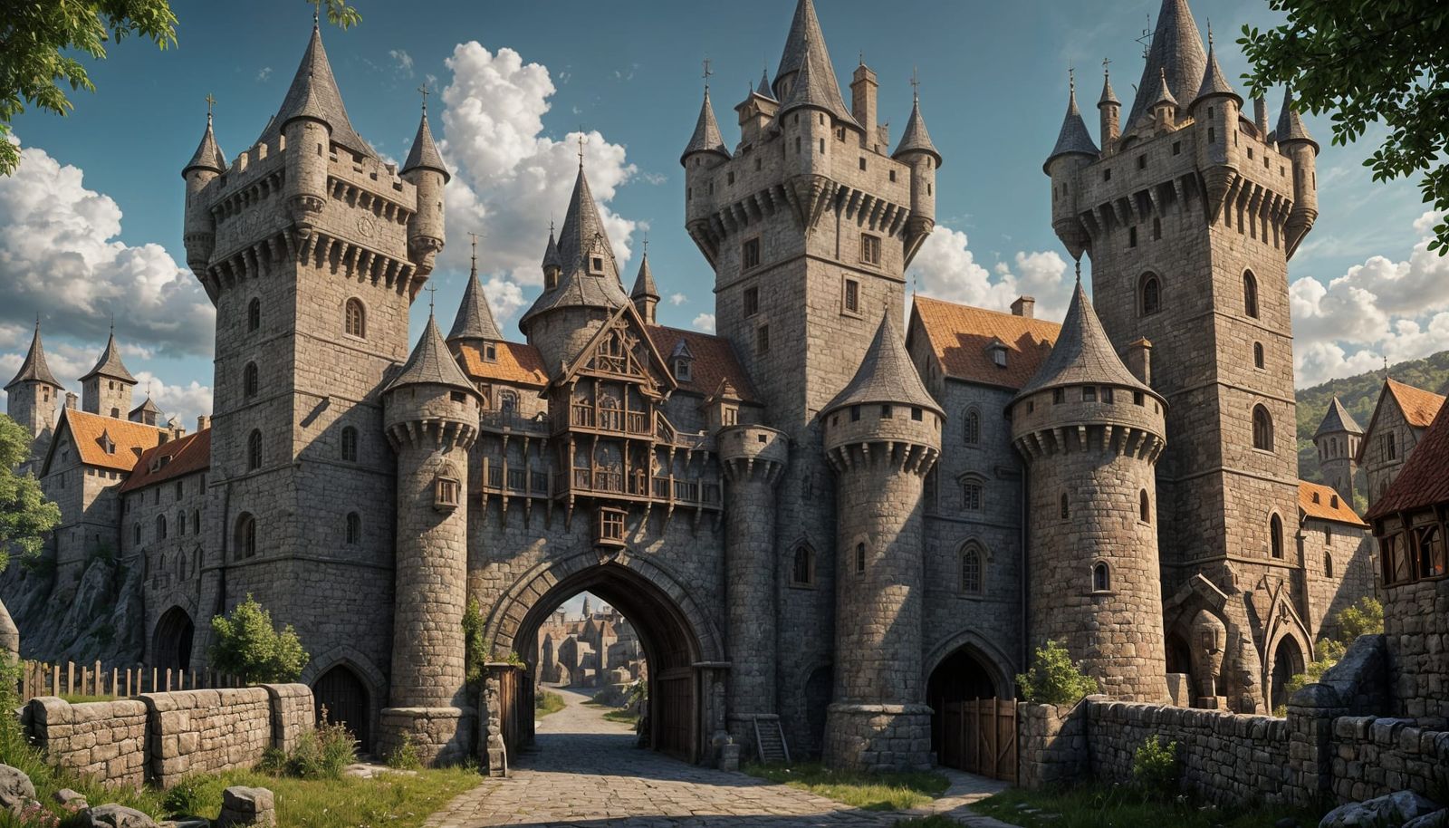 Fortified Medieval Town Gate in Detailed Matte Painting
