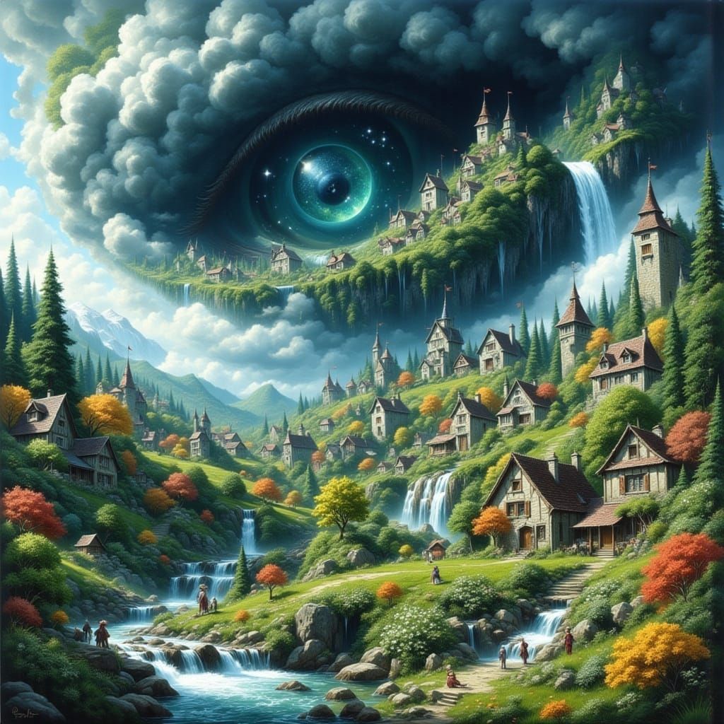 Village Inside Tornado, Impressionistic Style