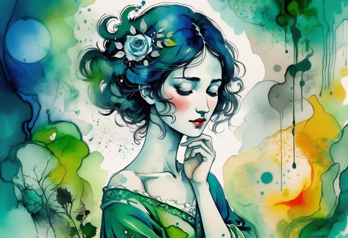 Surreal Oracle in Magical Glade, Alcohol-Ink Art