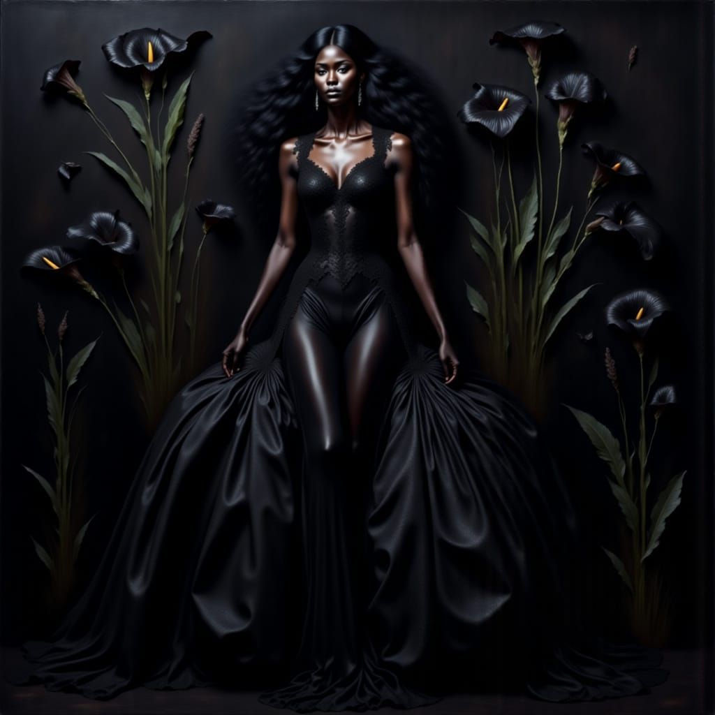 Dramatic Portrait of Woman in Black Dress